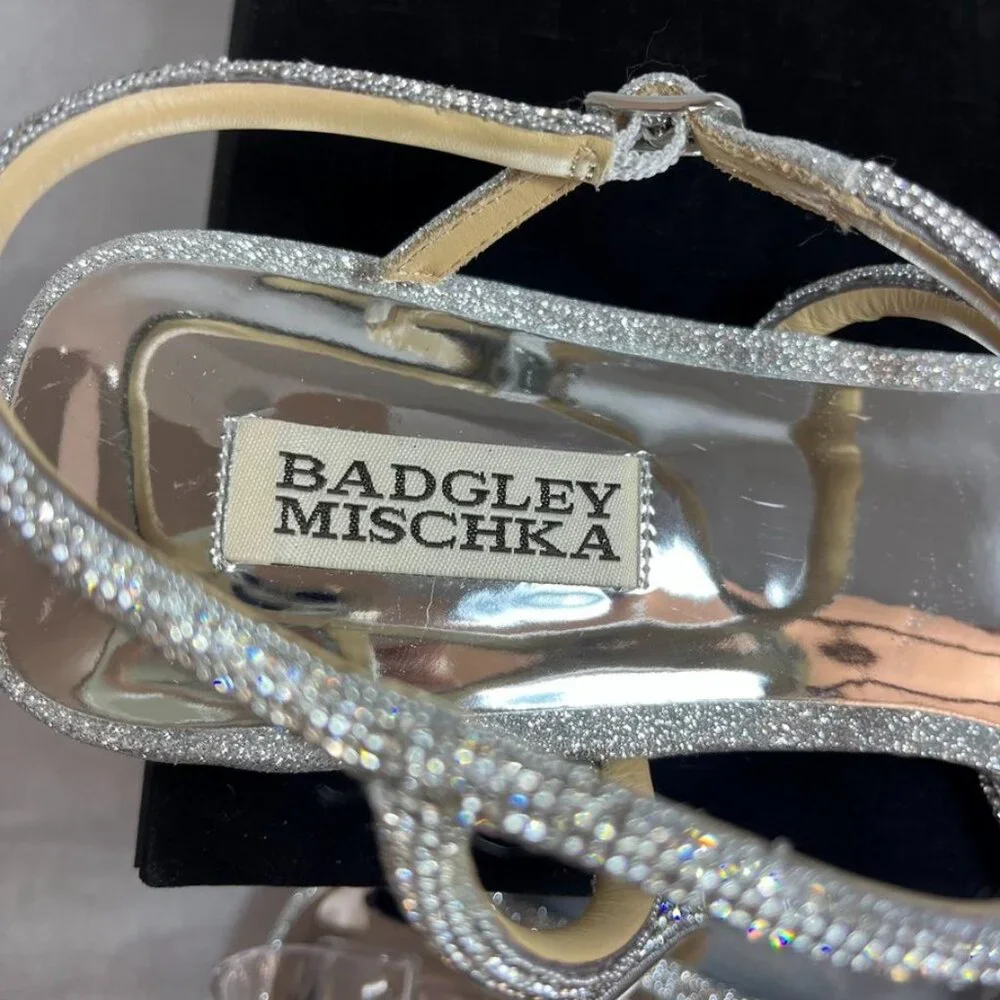 Badgley Mischka Crystal Strappy Flat Sandals Silver 10M